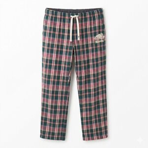 Roots Canada Mens LARGE Green Plaid Cotton Lounge Pajama Pants Drawstring Logo
